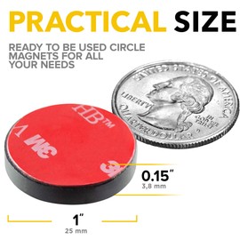 Adhesive Magnets - 1 Inch (25mm) Round Disc Magnets - Strong Sticky Adhesive Backing - Circle Ceramic Magnets Ideal for DIY, Craft, Kitchen - 36 PCs Tiny Self Adhesive Magnets