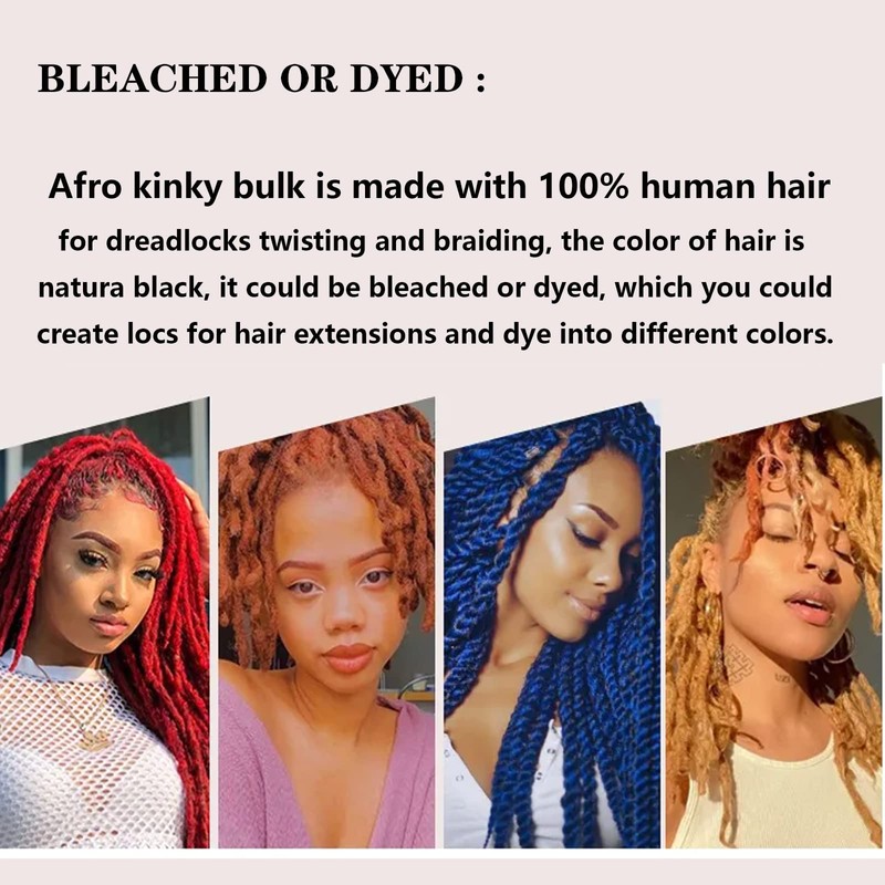 Afro Kinky Bulk Human Hair For Dreadlock Extensions Repair Locs,Twist