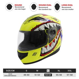 TCT-MOTORPARTS DOT Youth Kids Motorcycle Motocross ATV Helmets Offroad Street Dirt Bike Full Face Helmet Shark Mouth Pattern (Yellow,Large)