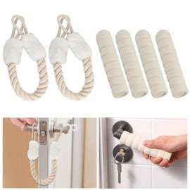 2 x Door Cords Door Stopper Latch Cotton Door Cord Clamp Protection for Doors, 4 Pieces Door Handle Protection Soft Foam Children's Safety Door Handles Door Handle Buffer for Pets and Children Finger