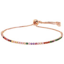 by you Women Fashion Cubic Zirconia Charm Tennis Adjustable Pull String Bracelet Gold Silver Color (Multi Stones 2mm - Rose Gold)