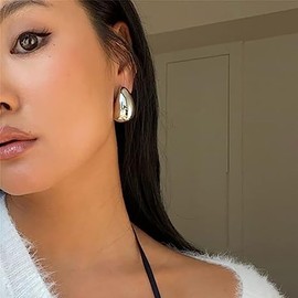 Chunky Gold Hoop Earrings For Women, Earring Dupes for Women Jewelry For Teen Girls Big Lightweight Teardrop Waterdrop with 18K Real Gold Plated Statement Trendy Jewelry Gifts, Hypoallergenic Gold