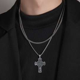 CHENGHONG Jesus Necklace for Men 925 Sterling Silver Cross Crucifix Necklace Pendant Women Christian Protect Amulet Jewellery Gifts for Father Boyfriend