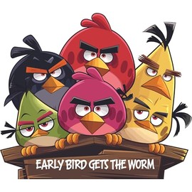Early Bird Gets The Worm Slingshot Birds Videogame Cartoon Characters Quotes Decors Wall Art Sticker Designs Vinyl Stickers for Home House Walls Rooms Window Bedroom Decoration Size (28x26 inch)