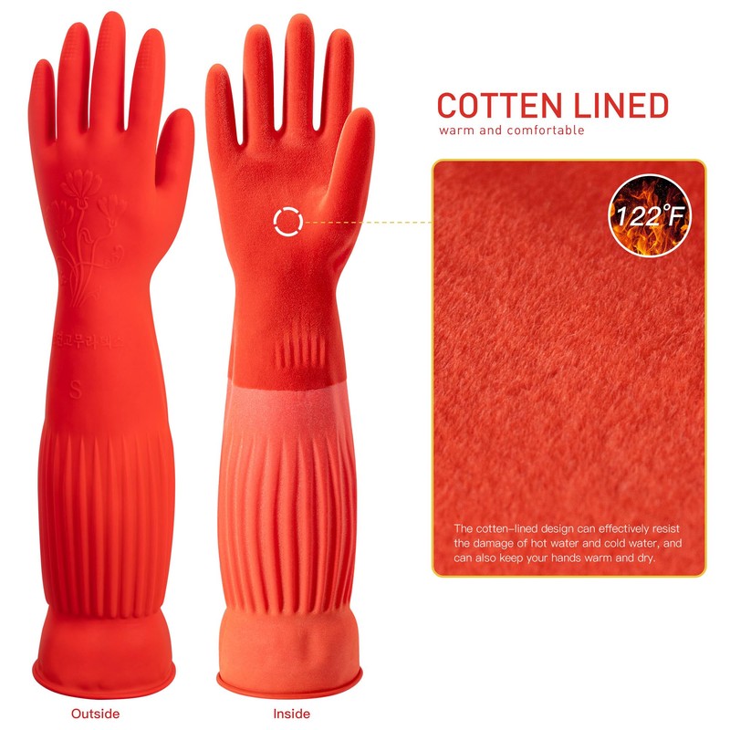 ThxToms Rubber Dishwashing Cleaning Gloves (2-Pair) - Soft Fleece Lining,