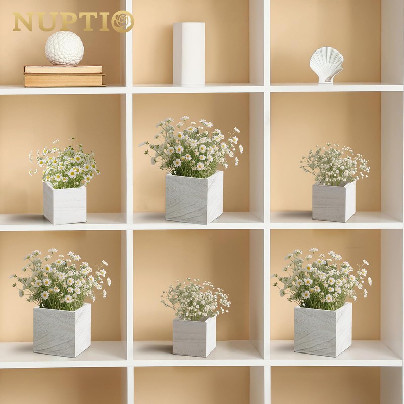 NUPTIO Wooden Box for Centerpiece Wedding: 12 Pcs Rustic Square