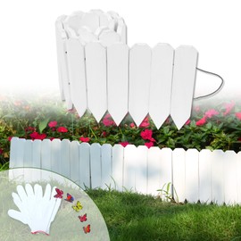 YPshuye Wooden Garden Fence Wood Garden Edging Border Flexible Decorative Border for Garden & Yard Planting Tree Fence Outdoor Landscape Edging - White - 9'' H x 3.96 Ft L