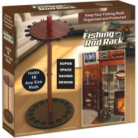 ETNA Wooden Fishing Rod Rack Pole Holder Organizer Round Reel Storage Stand Holds 16