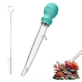 U-Taste Aquarium Pipette Cleaner: 1.5oz Coral Feeder for Fish Tank Cleaning, Manual Feeding Tube, Food Grade Siphon Dropper, Waste Remover with Strong Suction & Stand & Brush (11.98in, Aqua Sky)