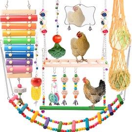 Chicken Toys for Coop 12PCS Set, KAKUNM Chicken Enrichment Toys，Including Xylophone, Swing Set, Mirror Toy, Flexible Ladder, Vegetable String Bag and Hanging Feeder, Coop Accessories for Hens