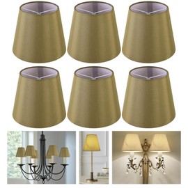 Set of 6 Dark Tan Small Lamp Shade (Clip On Bulb), 4 x 6 x 5in, Faux Silk Mini Lampshades for Chandelier, Fabric Lamp Shade for Table Lamp Wall Lamp, Modern European Style Bell Lamp Shades By GO&SO