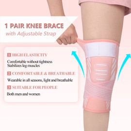 yeloumiss Knee Support Brace 2 Pack Compression Knee Sleeve with Straps Knee Bandage for Women Men for Sports, Arthritis, Joint Pain, Ligament Injury, Meniscus Tear, ACL, MCL, Tendonitis (Pink, XXL)