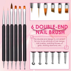 6 Double End Nail Art Brush Kit, Professional Nail Brush Nail Design, Dotting Tools Nail Art Liner Brush, Acrylic Gel Brush for Nails for Dotting, Drawing, for DIY Nail Art Design