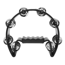 Single Row Tambourine Handheld Half Moon Tambourine Black Metal Bells Tambourine with Non Slip Handle for Parties