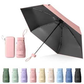 Sykrawki Mini Umbrella, Travel Umbrella, Small UV Umbrella, Windproof Umbrella with Capsule Cover, Portable Pocket Umbrella for Men and Women, pink
