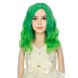 PATTNIUM Kids Green Wig Short Wavy Wig Green Wig for Girls Cosplay Party Costume Synthetic Hair Green Wig (Ombre Green)