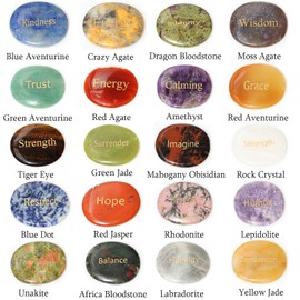 Healing Crystal Worry Stones, Thumb Worry Stone for Anxiety, Rocks Stones with Inspirational Word, Chakra Stones with Different Words Palm Worry Stones for Yoga Meditation-Mix 6PCS