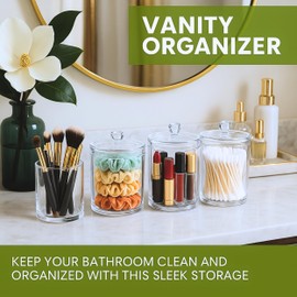 Havenity Acrylic Qtip Holder Bathroom Set, 4 Pack Bathroom Containers with Lids, Clear Plastic Apothecary Jars, Q Tip Holder Bathroom Set, Cotton Swab Holder, Cotton Ball Holder, Pads and Floss Picks