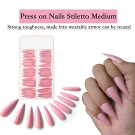 Lifextol Glossy Fake Nail 100pc Full Cover Artificial Acrylic Long Stiletto Press on Nails art Tips False Nail for Beginner Women and Girls Manicure(Dark Pink)