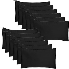 12 Pieces Blank DIY Craft Bag Canvas Pencil Case Blank Makeup Bags- Canvas Pencil Pouch Bulk Canvas Cosmetic Bag Multi-Purpose Travel Toiletry Bag Canvas Zipper Bags (Black, 21 * 13CM)