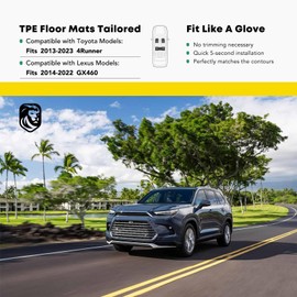 YHTAUTO Floor Mats Fit 2013-2024 Toyota 4Runner & 2014-2023 Lexus GX460, TPE All Weather Car Mats Waterproof Anti-Slip Odorless Floor Liner, Interior Car Accessories Front & 2nd Row Liner, 3 PCS