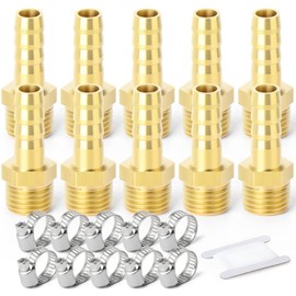 ERGAOBOY 10pcs 6mm OD Barb to 3/8" BSP Male Brass Hose Barb Compression Fittings