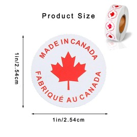 1 inch Made in Canada Stickers,1500 Pcs FABRIQUE AU Canada Labels on Roll,Red Maple Leaf Design Stick Dot Stickers for Party Favors Decals Luggage