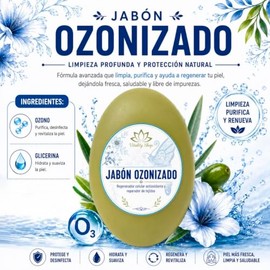 Jabón con aceite ozonizado orgánico. Limpiador regenerador de la piel. Disminuye el paño y las manchas faciales 1pz.                                  