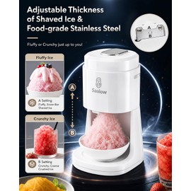 Electric Shaved Ice Machine, Professional Snow Cone Maker with Adjustable Thickness Settings, High-Efficiency 135W Motor, Portable Ice Crusher for Fluffy Ice & Slushies with 2 Ice Molds
