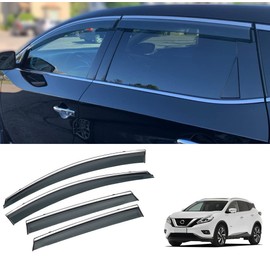 Vesul Compatible with Nissan Murano 2015-2024 S SV SL Platinum Clip on Rain Guards Anti-Rain Window Visors with Tape 304 Stainless Steel Trim–Noise Reduction&All-Weather Protection Outside Channel