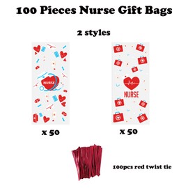 FANOST 100 PCS Nurses Week Gift Bags Bulk, Thank You Nurse Cellophane Bag, Nurse Appreciation Bags, Nurse Graduation Party Favor Bag, Treat Snack Candy Bag for Nurses Day Party
