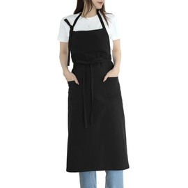 KYOWARABE Apron, Fashionable, Cafe Apron, Women's, Cute, 9 Colors x Soft Cotton Material, Adjustable Shoulder Straps, Black