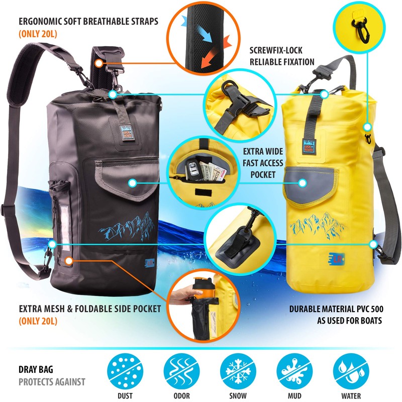 Mochila impermeable con correas y bolsillos, bolsa seca flotante para