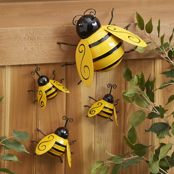G Ganen Decorative Metal Bumble Bee Garden Accents - Lawn Ornaments - Set of 4
