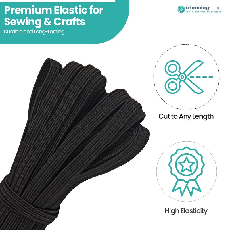 1 Metre Flat Elastic Band | 5mm Wide Black Stretchy