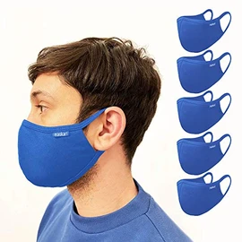 Maskari Maskari Royal Blue Reusable Face Mask | Face Masks Washable UK | 3 Layer Mens Face Mask | HeiQ Viroblock | Breathable Face Mask | Sporty | Advanced 5 Pack, Large