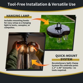 OPOIRA Patio Umbrella Light with Remote Control, Rechargeable Cordless LED Edison Bulbs Pole Light with 10 Brightness Levels for Garden, Patio, Backyard, Camping or BBQ - Brown (2 Pack)