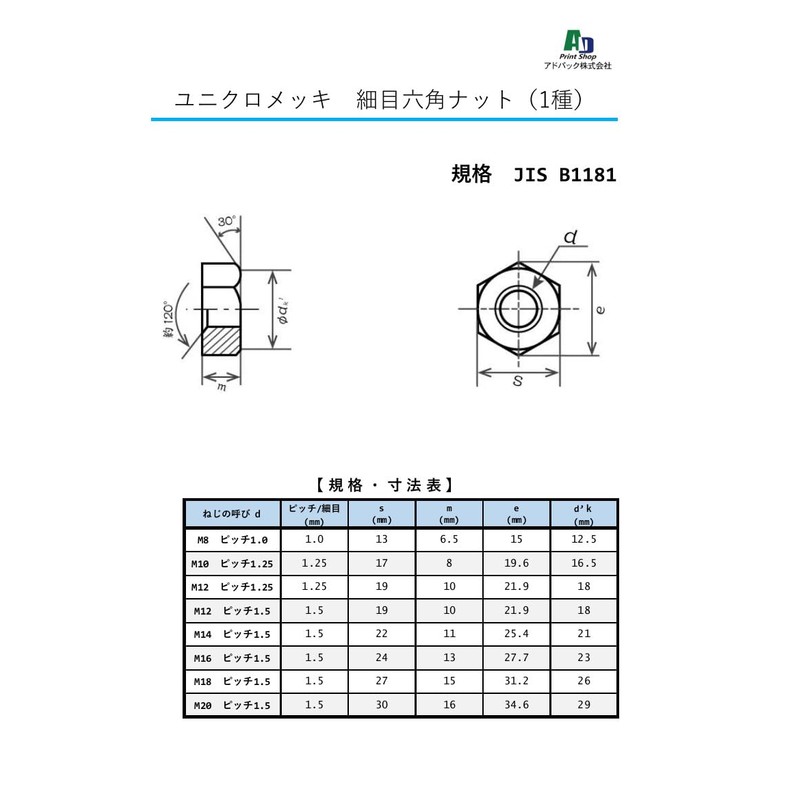 Ad Pack (Pure Domestic Product) Fine Hex Nut (1 Type),