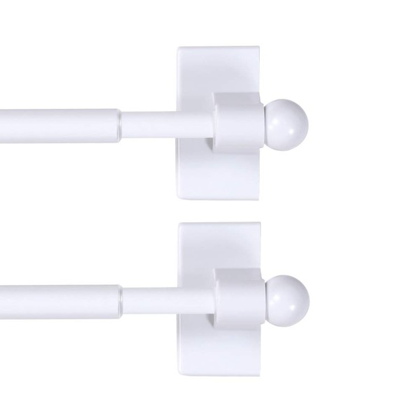 H.VERSAILTEX 2 Pack Magnetic Curtain Rods for Metal Doors Top and Bottom Multi-Use Adjustable Appliances for Iron and Steel Place, Petite Ball Ends, 16 to 28 Inch, 1/4 Inch Diameter, White