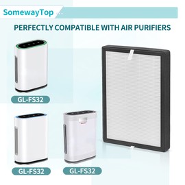 GL-FS32 Replacement Filter Compatible with Mooka Air Replacement Filter and AZEUS/KOIOS Air Purifiers 3-IN-1 Air Cleaner for Home FS32 True HEPA, Pre-filter and Activated Carbon, 2 Packs