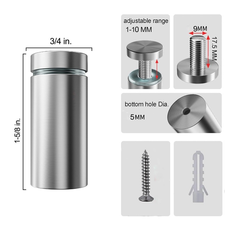 4 Pack Sign Standoff Screws 3/4" x 1-5/8" Stainless Steel
