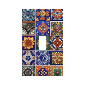 Vintage Mexican Talavera Tiles Light Switch Cover Decorative Single Toggle 1 Gang Wall Plate Board Wallplates For Kitchen Farmhouse Bedroom Bathroom Art Decor