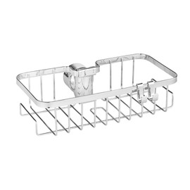 WENKO Shower Rail Caddy Mod. Floresta Square Shower Shelf Chrome-Plated Stainless Steel Mounting without Screws or Drilling for All Standard Shower Rails 24 x 6.2 x 14 cm Glossy