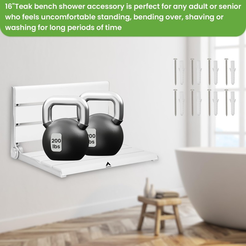 Wall Mounted Shower Seat – 16IN Teak Fold Down Shower