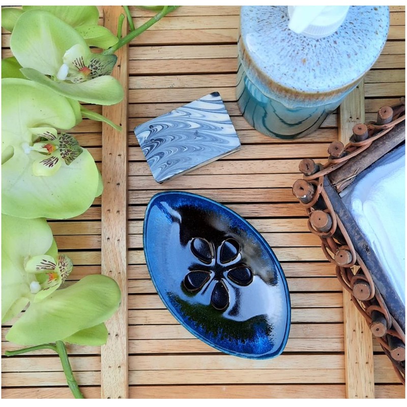 LungMongKol Shop Ceramic Soap Dish with Self Draining Tray for