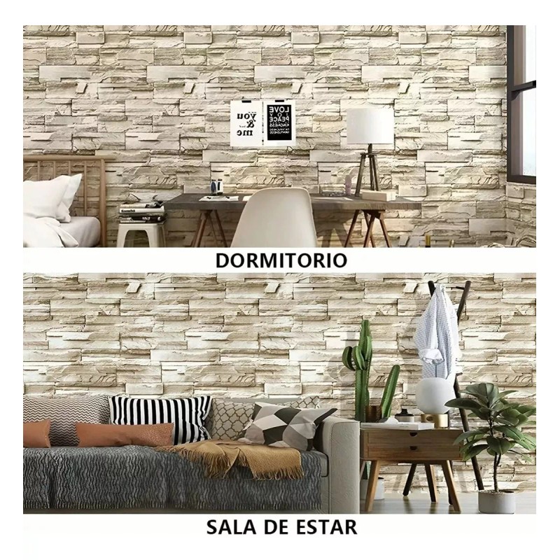 Papel Tapiz Autoadherible 45cm*10m 3d Patrón Ladrillo Papel