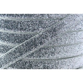 Beyond Trim Glitter Elastic Ribbon - 5/8 Inch 5 Yard Stretch Flat Band for Sewing Craft DIY Hair Ties Headbands Silver