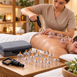 12 Pcs Cupping Massage Set with Manual Vacuum Pump – Reusable Plastic Cupping Cups in Various Sizes with Guide for Home and Professional Massage