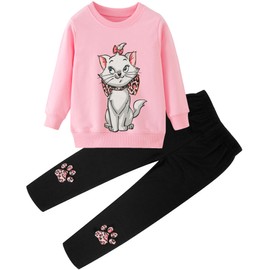 RETSUGO Toddler Girls Clothes 2 Piece Girls Cat Outfit Kitten Sweater Crewneck Sweatshirts and Paw Print Cat Pants Leggings Pink Outfits Kids Tracksuits 8-9 Years old/6691