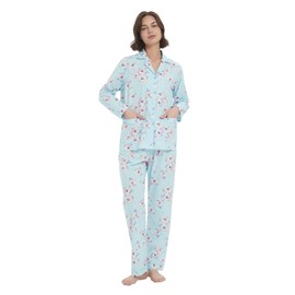 100% Cotton Pyjamas For Women Long-Sleeve PJS set Cozy Button Down Sleepwear Boyfriend Loungewear